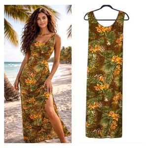 Style Studio Tropical Maxi Dress Medium Beachy Tropical Hawaiian Long Vacation